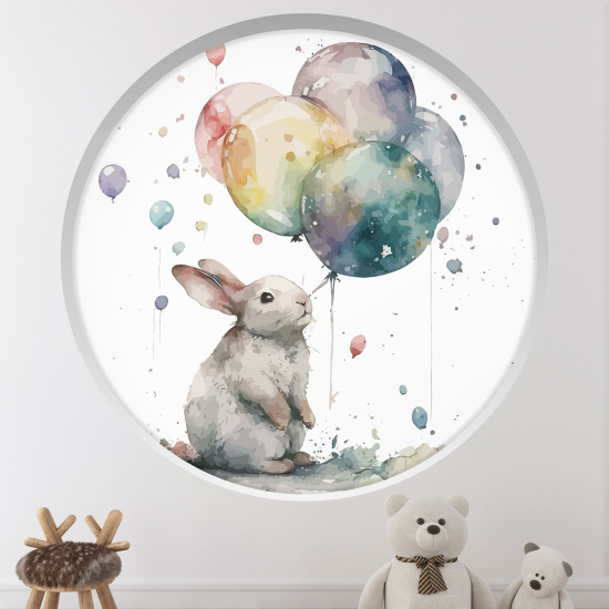Vinilo Adhesivo Decorativo trampantojo 3D para niños - Infantil - Conejo globos