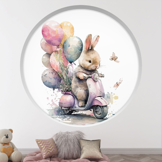 Vinilo Adhesivo Decorativo trampantojo 3D para niños - Infantil - Conejo moto