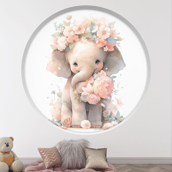 Vinilo Adhesivo Decorativo trampantojo 3D para niños - Infantil - Elefante floral