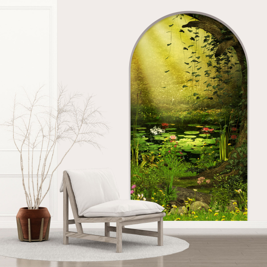 Vinilo Adhesivo Decorativo trampantojo 3D para niños - Infantil - Estanque de Bosque Encantado