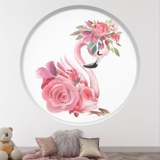 Vinilo Adhesivo Decorativo trampantojo 3D para niños - Infantil - Flamenco rosa