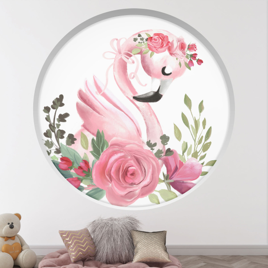 Vinilo Adhesivo Decorativo trampantojo 3D para niños - Infantil - Flamenco rosa