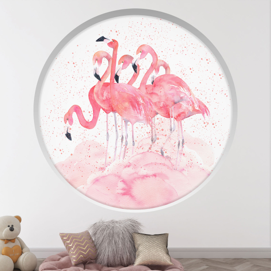 Vinilo Adhesivo Decorativo trampantojo 3D para niños - Infantil - Flamencos rosas