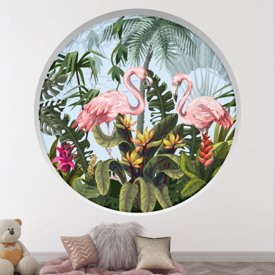 Vinilo Adhesivo Decorativo trampantojo 3D para niños - Infantil - Flamencos rosas