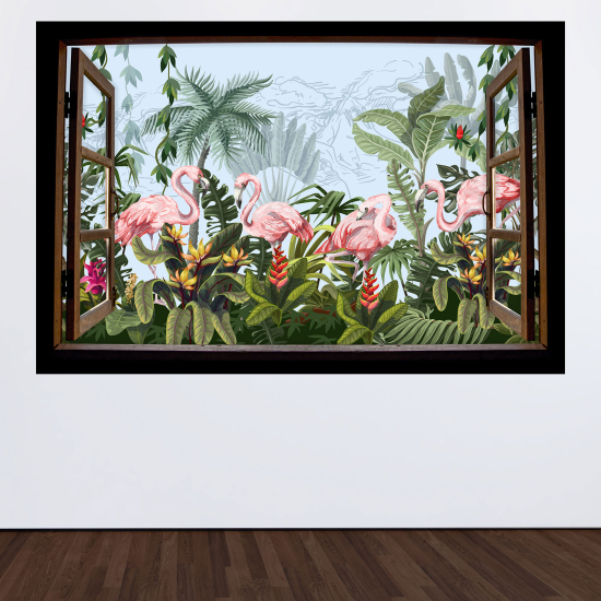 Vinilo Adhesivo Decorativo trampantojo 3D para niños - Infantil - Flamencos rosas