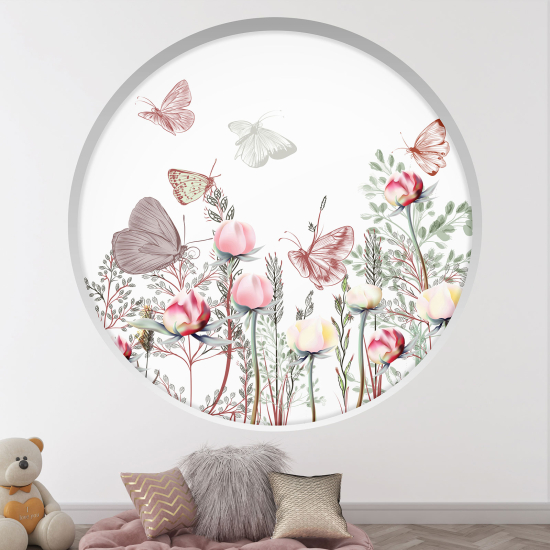 Vinilo Adhesivo Decorativo trampantojo 3D para niños - Infantil - Flores mariposas