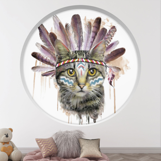 Vinilo Adhesivo Decorativo trampantojo 3D para niños - Infantil - Gato indio