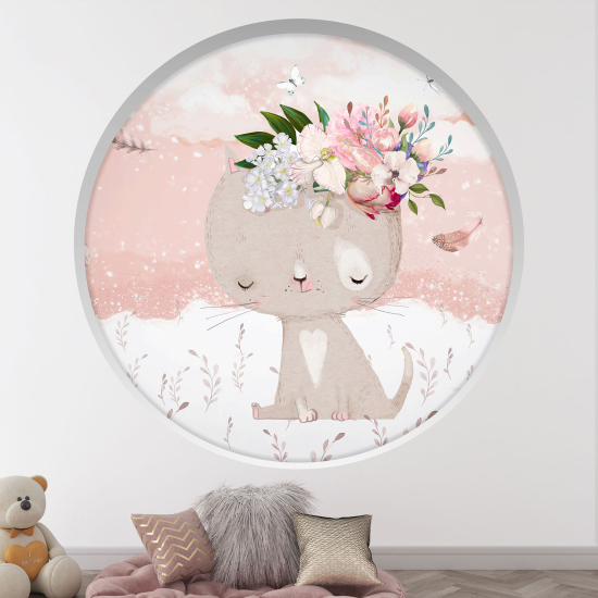 Vinilo Adhesivo Decorativo trampantojo 3D para niños - Infantil - Gatos flores