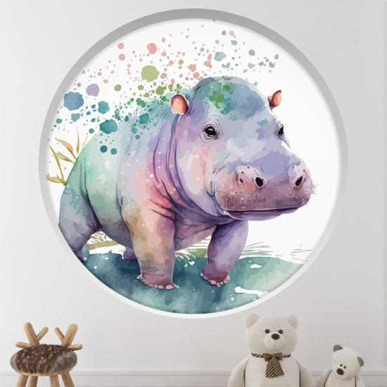 Vinilo Adhesivo Decorativo trampantojo 3D para niños - Infantil - Hipopótamo