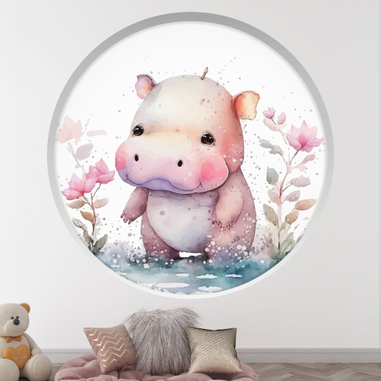 Vinilo Adhesivo Decorativo trampantojo 3D para niños - Infantil - Hipopótamo