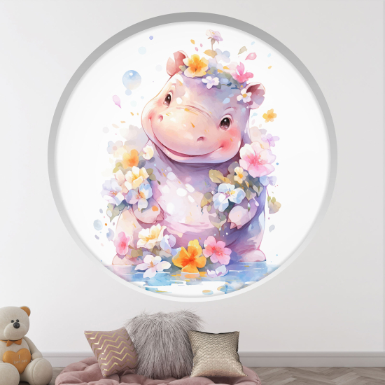 Vinilo Adhesivo Decorativo trampantojo 3D para niños - Infantil - Hipopótamo