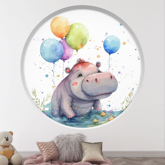 Vinilo Adhesivo Decorativo trampantojo 3D para niños - Infantil - Hipopótamo globos