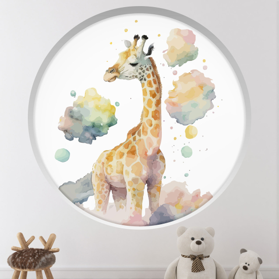 Vinilo Adhesivo Decorativo trampantojo 3D para niños - Infantil - Jirafa en las nubes