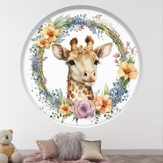 Vinilo Adhesivo Decorativo trampantojo 3D para niños - Infantil - Jirafa floral