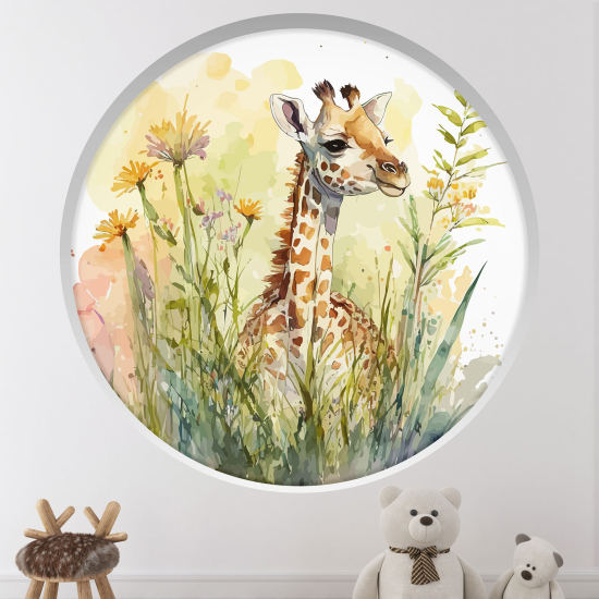 Vinilo Adhesivo Decorativo trampantojo 3D para niños - Infantil - Jirafa flores