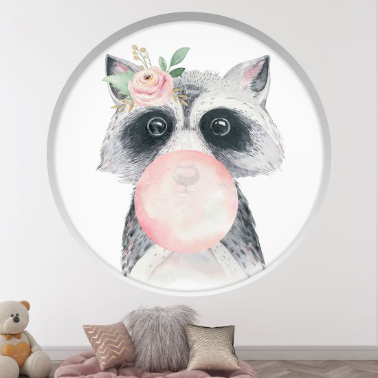 Vinilo Adhesivo Decorativo trampantojo 3D para niños - Infantil - Mapache burbuja