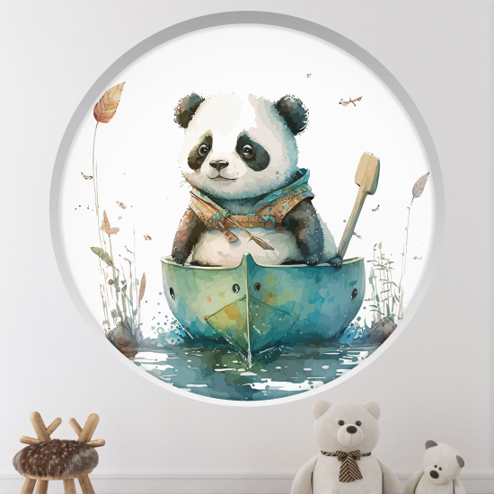 Vinilo Adhesivo Decorativo trampantojo 3D para niños - Infantil - Panda en la barca