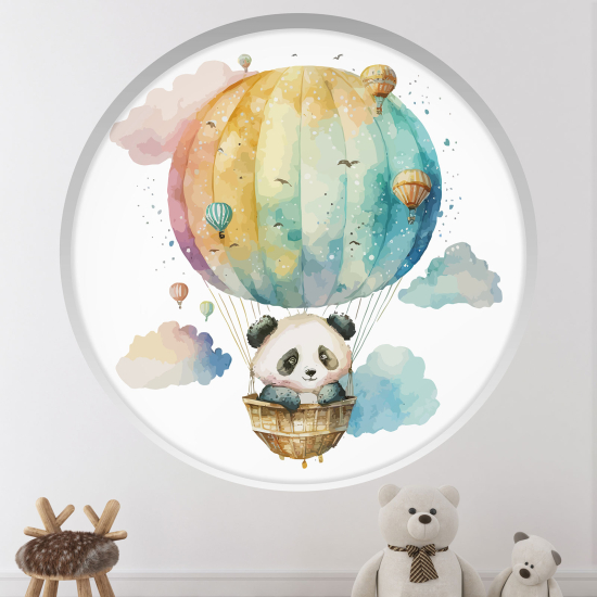 Vinilo Adhesivo Decorativo trampantojo 3D para niños - Infantil - Panda globo aerostático