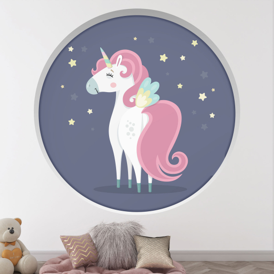 Vinilo Adhesivo Decorativo trampantojo 3D para niños - Infantil - Unicornio estrellas