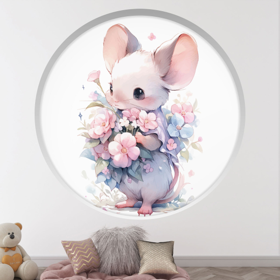 Vinilo Adhesivo Decorativo trampantojo 3D - Ratón Flores
