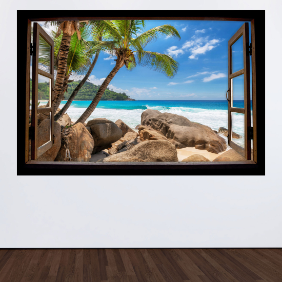Vinilo Adhesivo Decorativo trampantojo 3D - Vista al mar palmeras