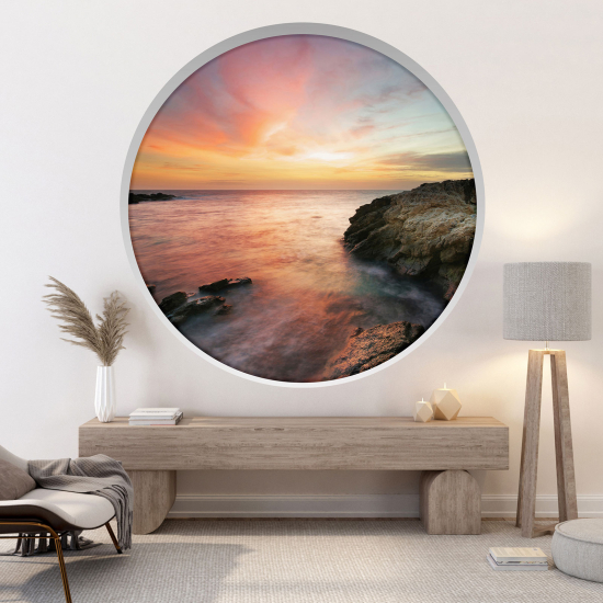 Vinilo Adhesivo Decorativo trampantojo 3D - Vista al mar puesta de sol