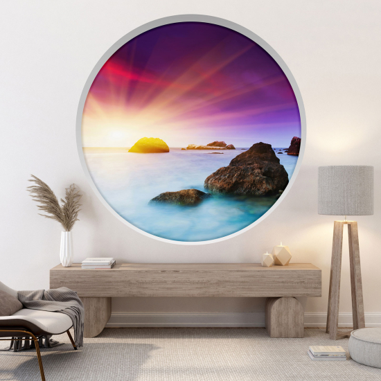 Vinilo Adhesivo Decorativo trampantojo 3D - Vista al mar puesta de sol
