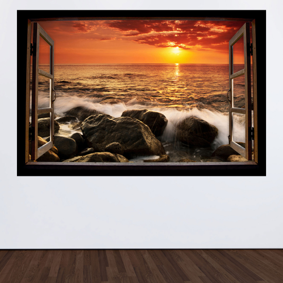 Vinilo Adhesivo Decorativo trampantojo 3D - Vista al mar puesta de sol