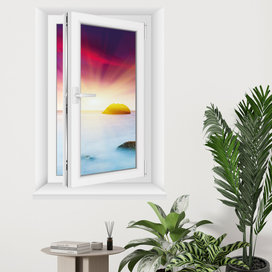 Vinilo Adhesivo Decorativo trampantojo 3D - Vista al mar puesta de sol