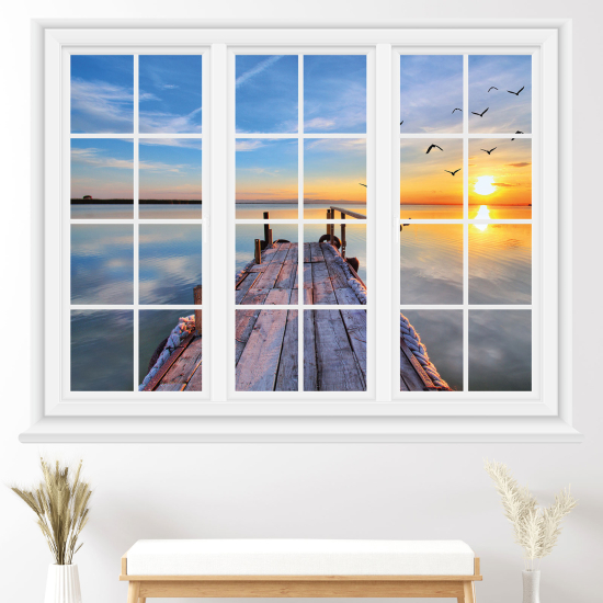 Vinilo Adhesivo Decorativo trampantojo 3D - Vista al mar puesta de sol