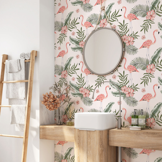 Vinilo Adhesivo para baño - Flamencos rosas