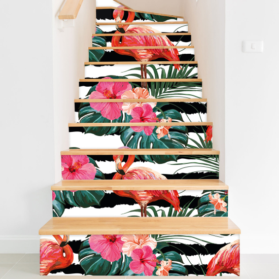 Vinilo Adhesivo para escaleras - Flamencos rosados tropicales