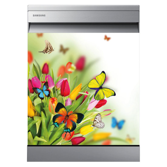 Vinilo Adhesivo para lavavajillas - Flores Mariposas