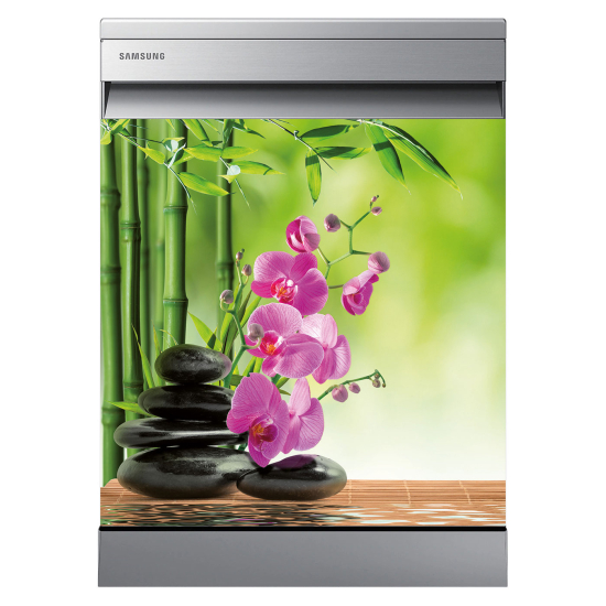 Vinilo Adhesivo para lavavajillas - Orquídeas bambú guijarros zen
