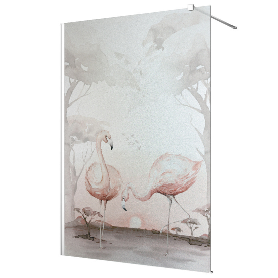 Vinilo Adhesivo para mampara de ducha esmerilado - Flamencos Rosados