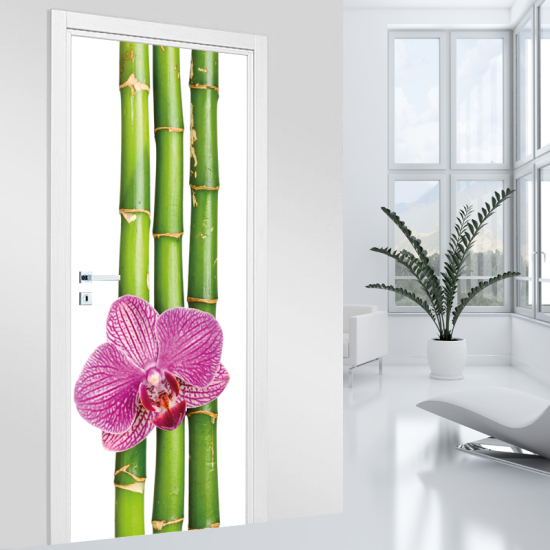 Vinilo Adhesivo para puerta - Bambú Orquídea