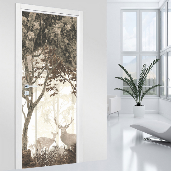 Vinilo Adhesivo para puerta - Bosque Ciervos