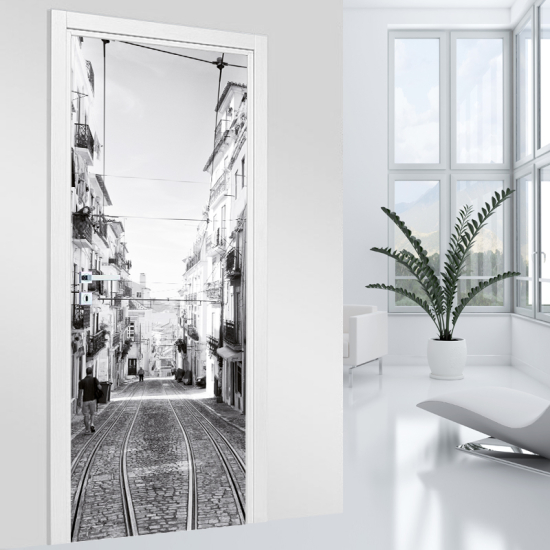 Vinilo Adhesivo para puerta - Calle tranvía