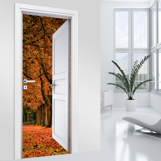 Vinilo Adhesivo para puerta - Camino otoño