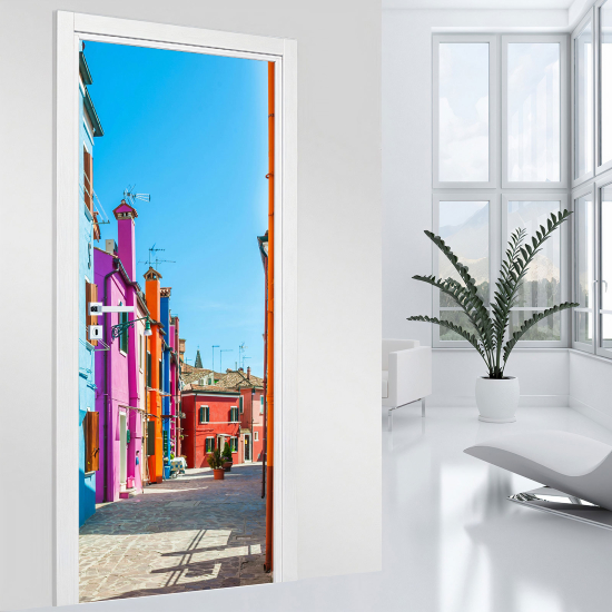 Vinilo Adhesivo para puerta - Casas Coloridas