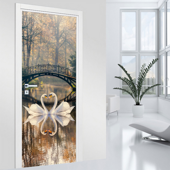 Vinilo Adhesivo para puerta - Cisnes