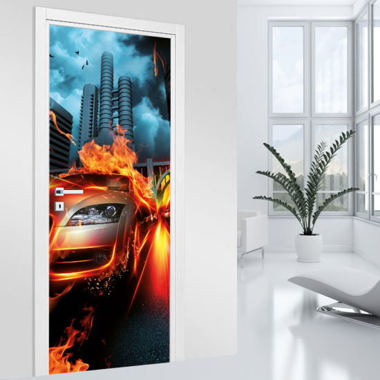 Vinilo Adhesivo para puerta - Coche en Llamas