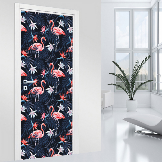 Vinilo Adhesivo para puerta - Flamencos rosas