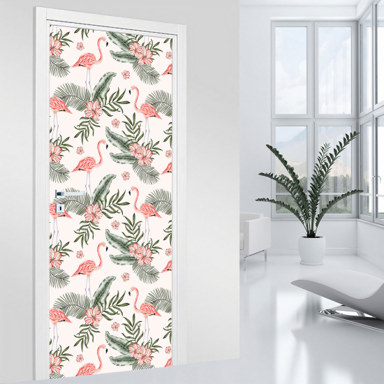 Vinilo Adhesivo para puerta - Flamencos rosas