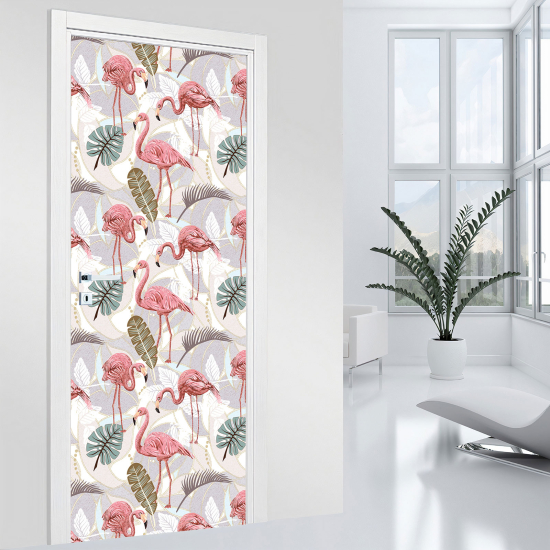 Vinilo Adhesivo para puerta - Flamencos rosas