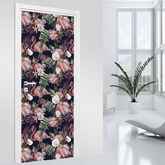 Vinilo Adhesivo para puerta - Flamencos rosas
