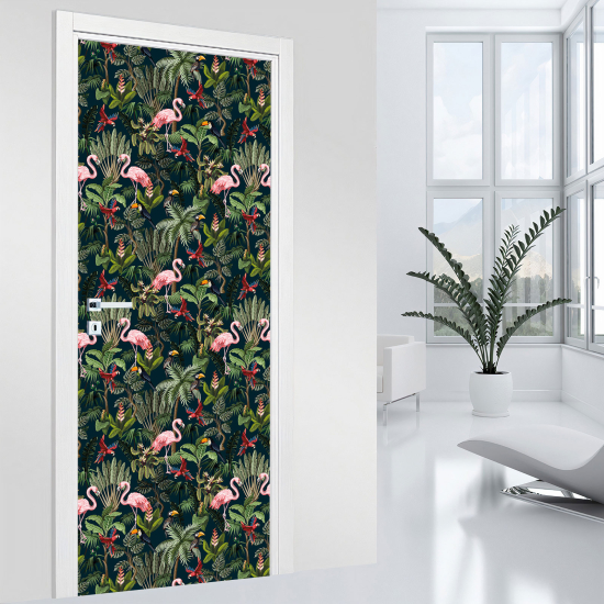 Vinilo Adhesivo para puerta - Flamencos rosas