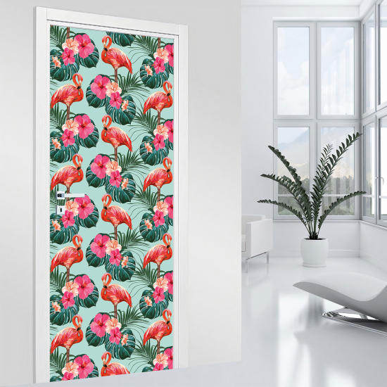 Vinilo Adhesivo para puerta - Flamencos rosas