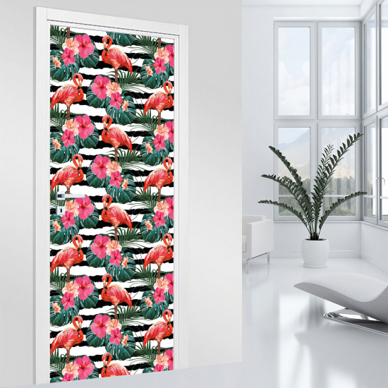 Vinilo Adhesivo para puerta - Flamencos rosas