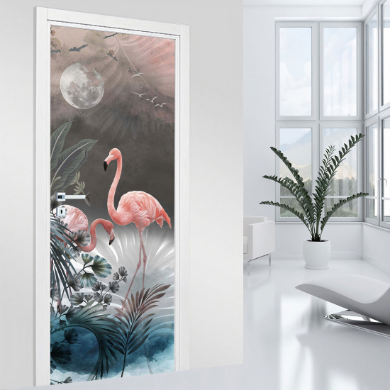 Vinilo Adhesivo para puerta - Flamencos rosas